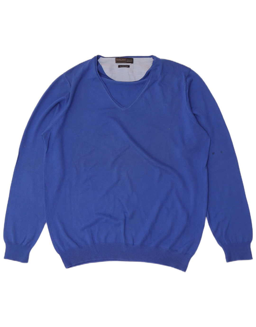 Zara Męski sweter z dekoltem w kształcie litery V, XL, niebieski, bawełniany