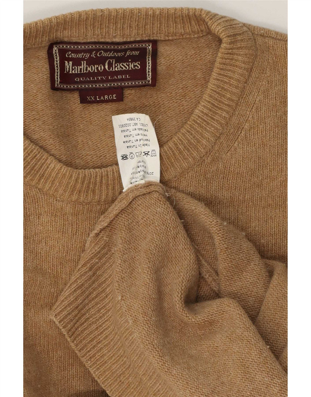 Marlboro Classics Męski sweter z okrągłym dekoltem 2XL Brązowa wełna