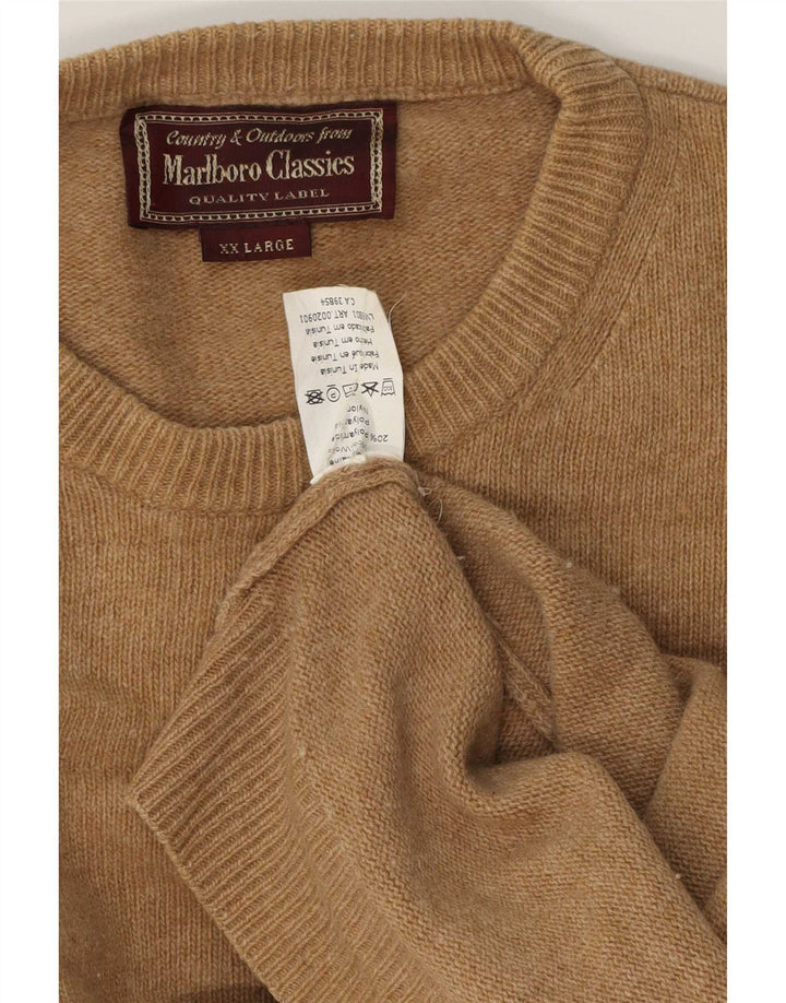 Marlboro Classics Męski sweter z okrągłym dekoltem 2XL Brązowa wełna