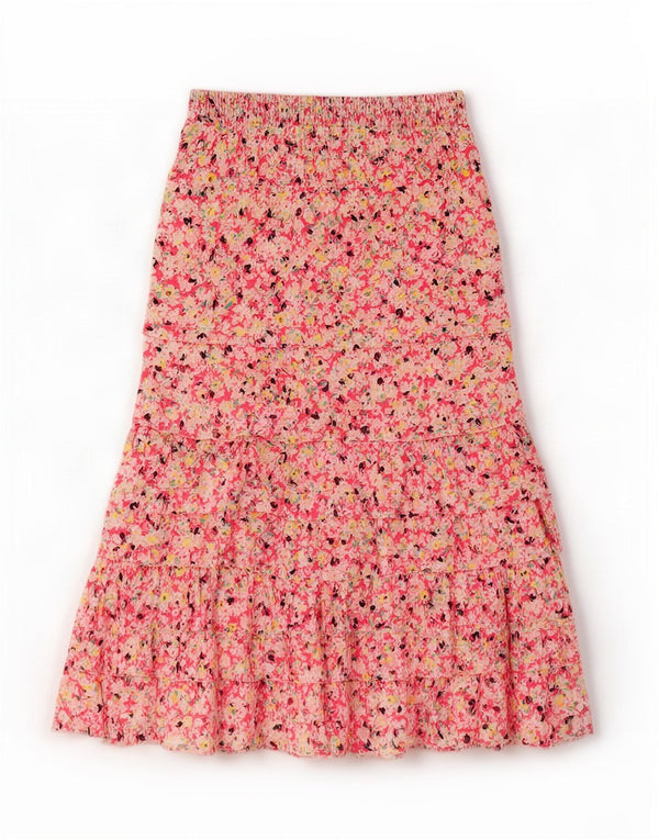 Marks & Spencer Damska wielowarstwowa spódnica UK 10 Small W28 Różowa bawełniana w kwiaty