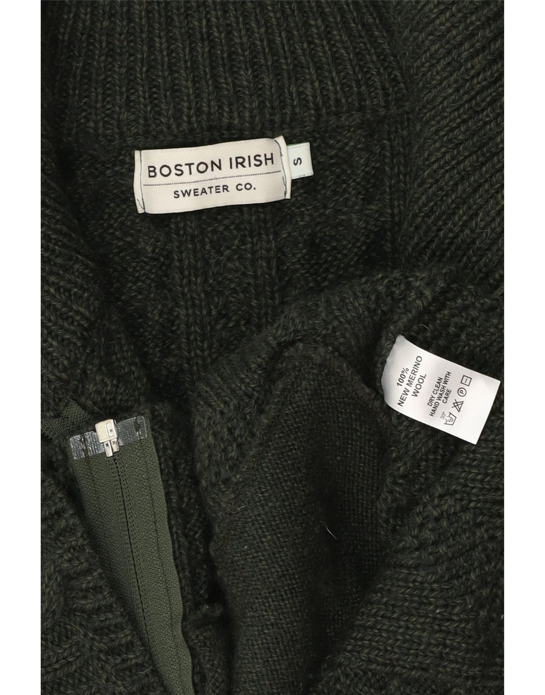 BOSTON IRISH Damski sweter kardigan UK 10 Small Green Merino Wełna