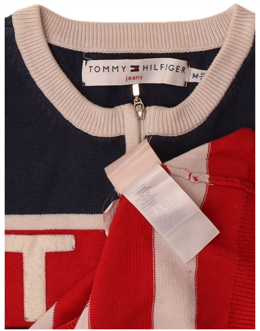 Damski sweter zapinany na zamek TOMMY HILFIGER UK 12 w średnie czerwone paski