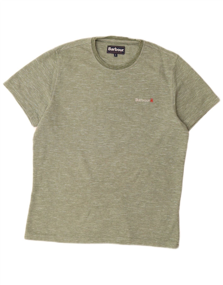 T-shirt męski Barbour, mały, zielony, z bawełny w plamki