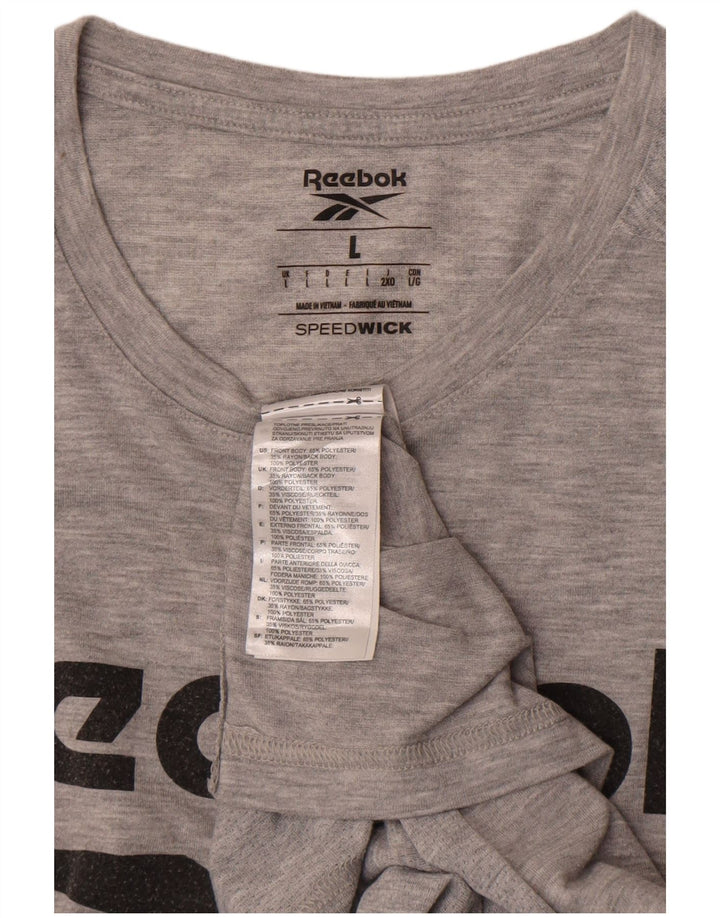 Męski T-shirt z grafiką REEBOK, duży, szary, nakrapiany poliester