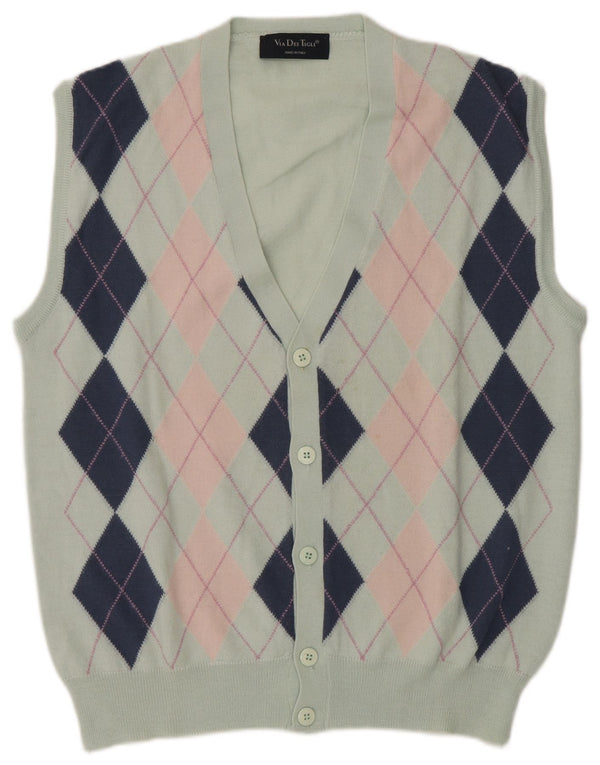 Męski sweter bez rękawów w stylu vintage IT 54 XL Zielony Argyle/diamentowa wełna