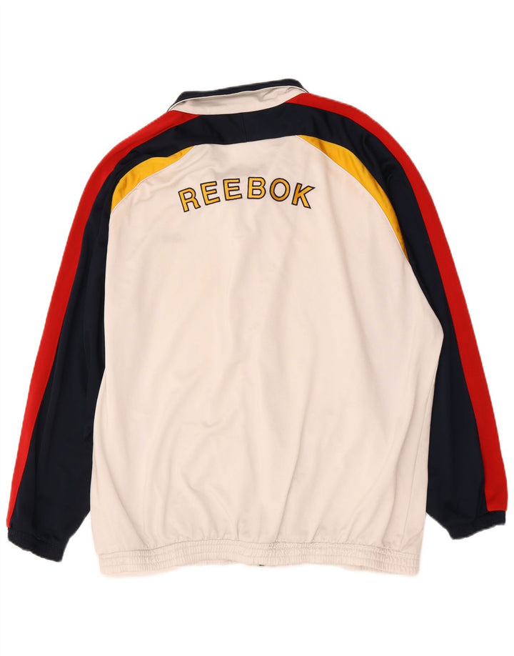 Męska kurtka dresowa Reebok z grafiką i luźnym krojem, duża, biała, z blokami kolorów