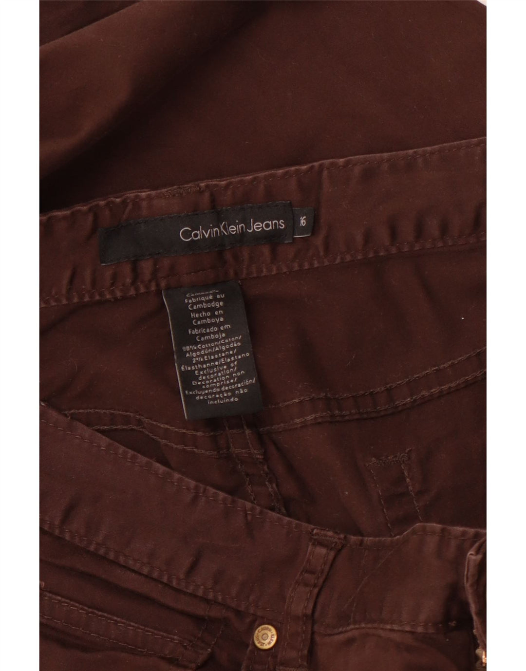 Spodnie damskie CALVIN KLEIN proste Capri US 16 2XL W36 L22 brązowa bawełna