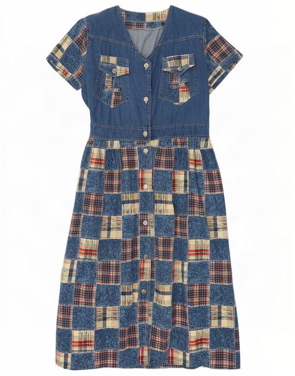 Damska sukienka jeansowa w stylu vintage UK 14, średni niebieski patchwork