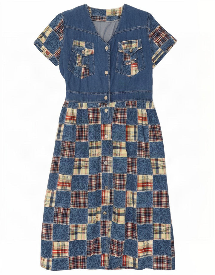 Damska sukienka jeansowa w stylu vintage UK 14, średni niebieski patchwork