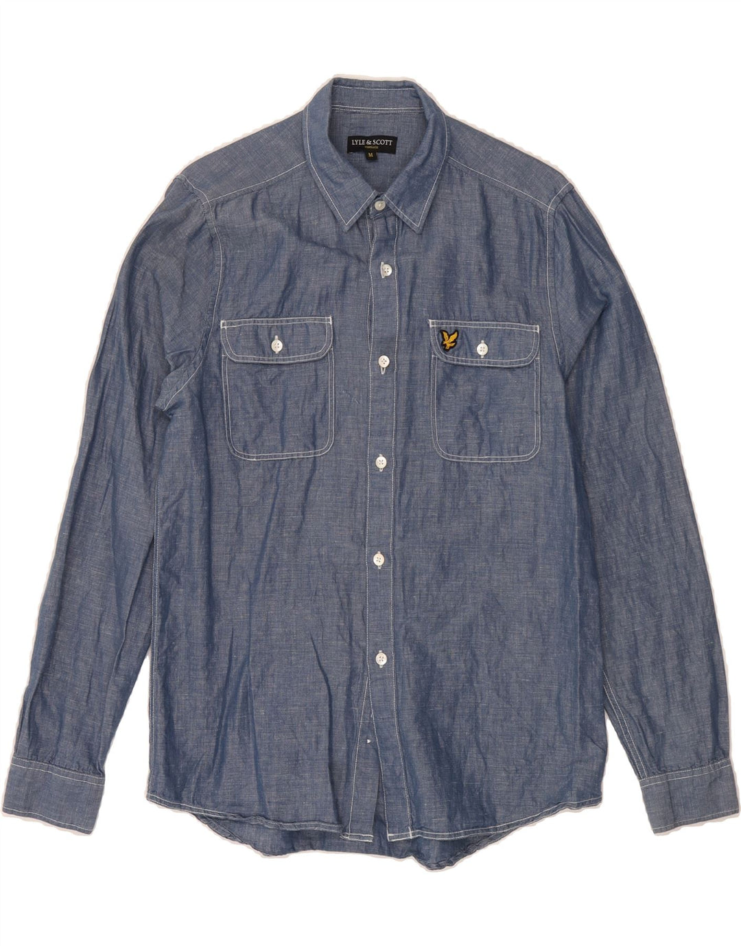 LYLE & SCOTT Mens Shirt Medium Navy Blue Linen Vintage Lyle & Scott and Second-Hand Lyle & Scott from Messina Hembry 