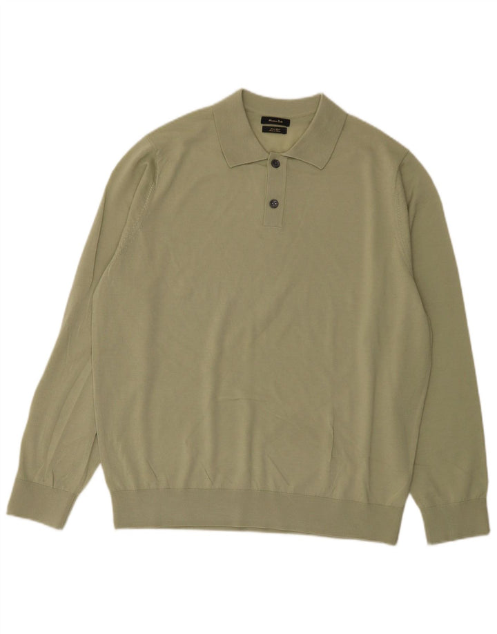 Męski sweter polo Massimo Dutti XL, zielona wełna