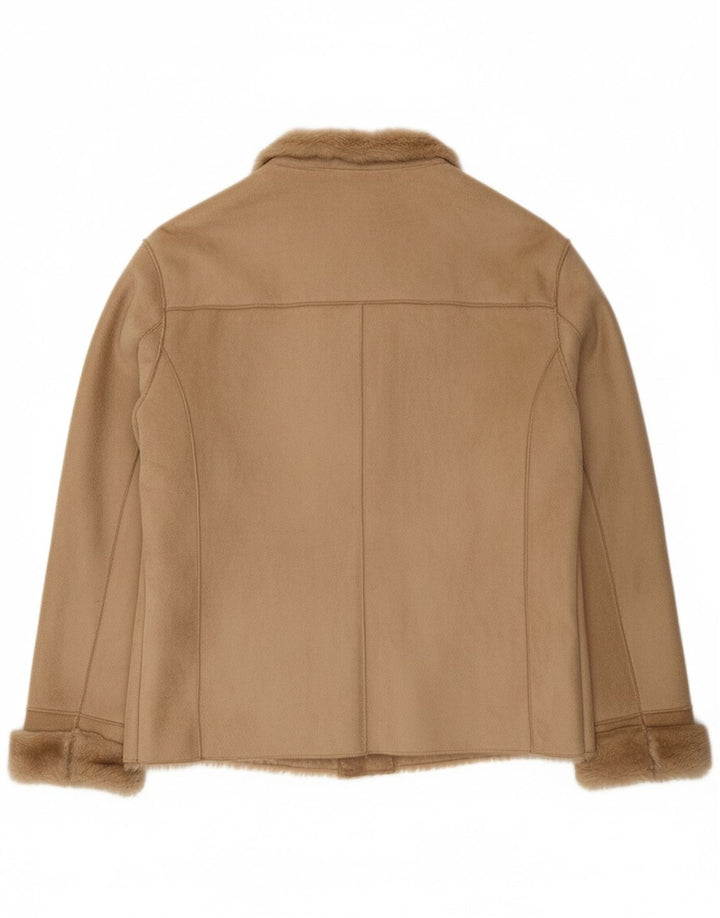 AVENUE Womens Sherpa Jacket UK 14 Large Beige Polyester Classic