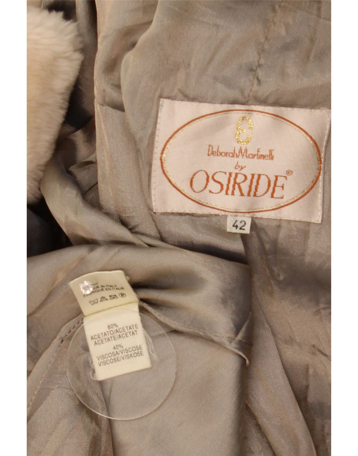 Vintage damski płaszcz oversize ze sztucznego futra IT 42 średni beżowy octan
