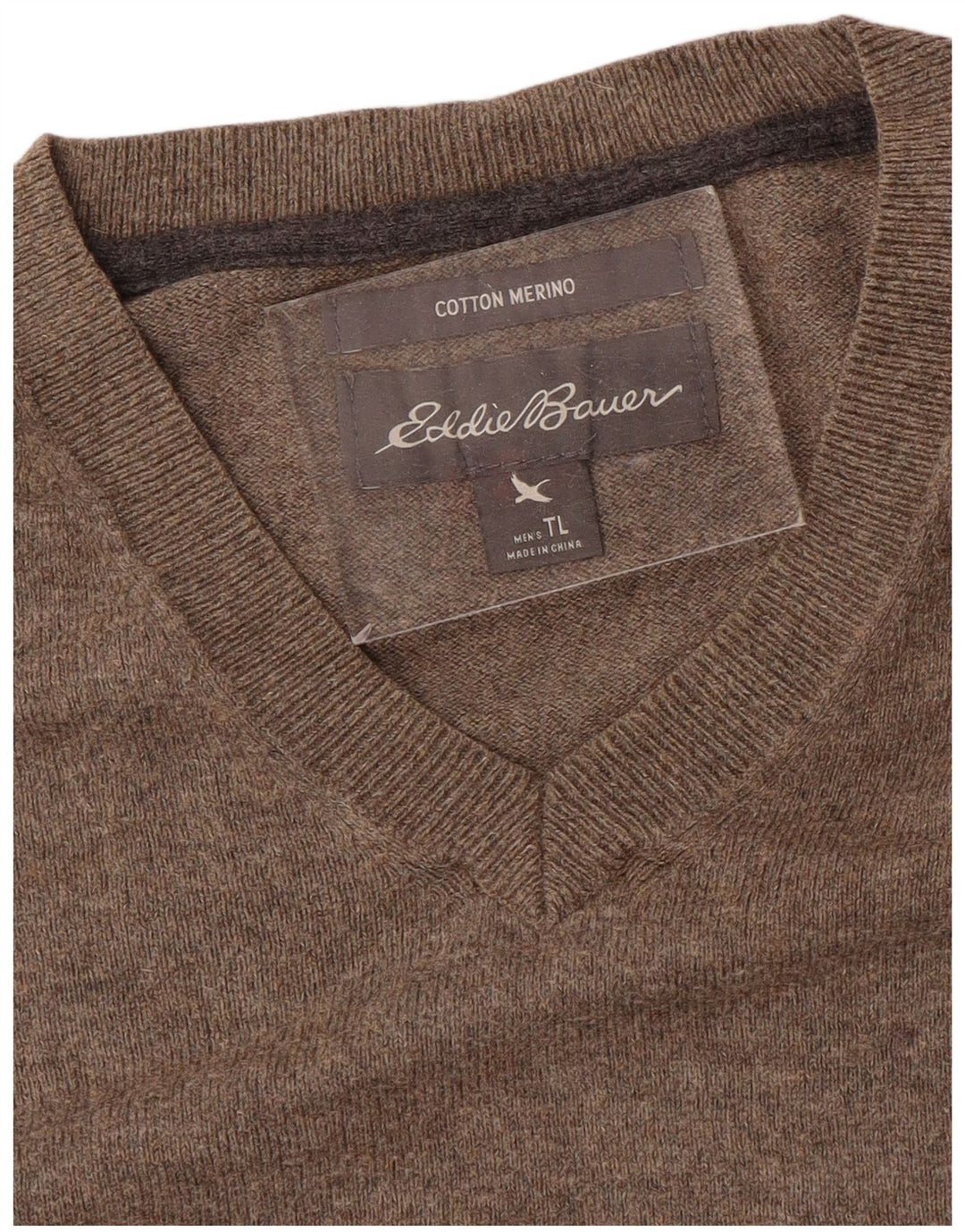 EDDIE BAUER Męski sweter z dekoltem w kształcie litery V, duży, szary, bawełniany
