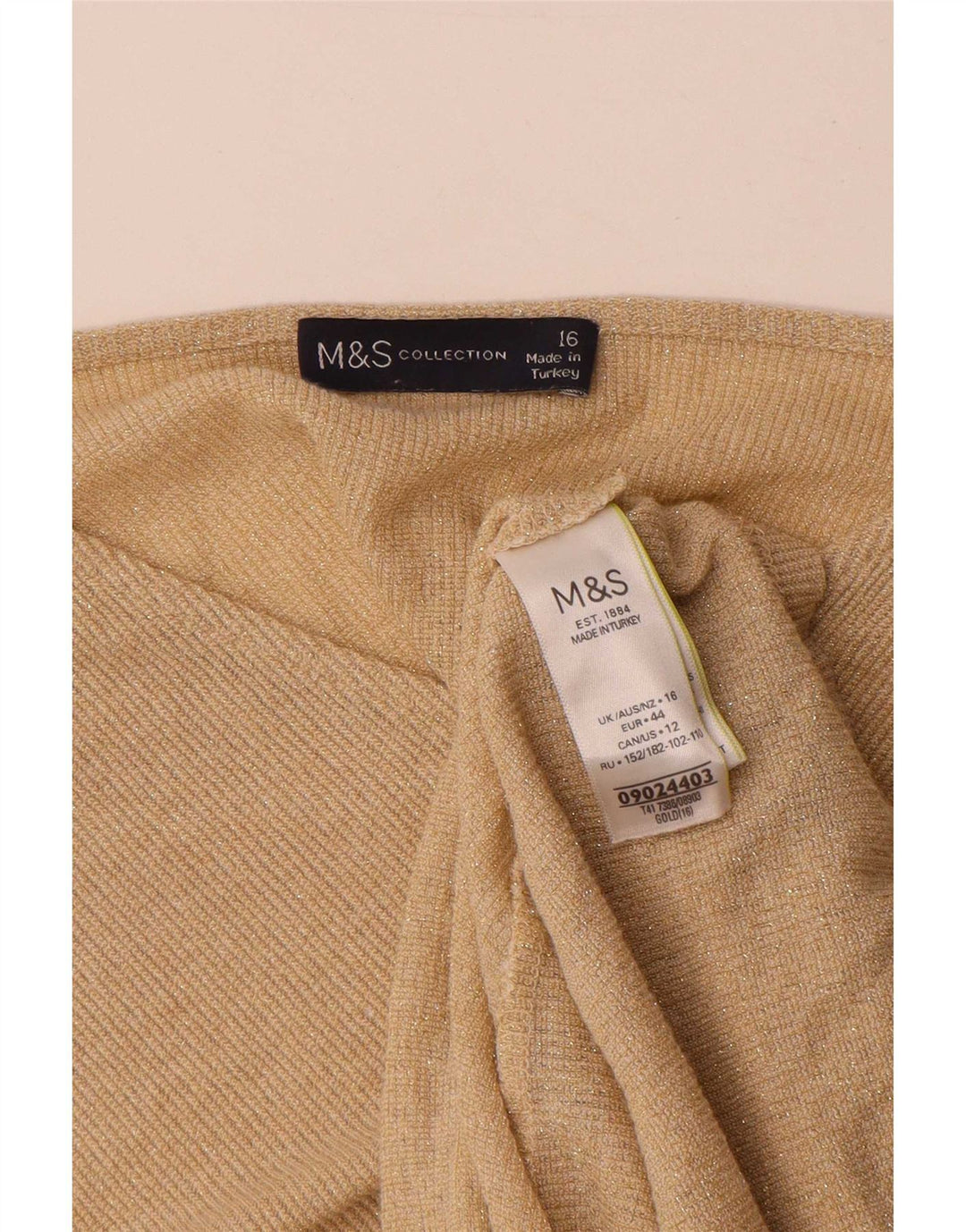Marks & Spencer Damska bluzka z motywem nietoperza, UK 16, duża, złota, nakrapiana wiskoza
