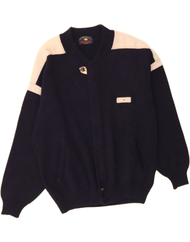 IL GRANCHIO Mens Cardigan Sweater Medium Navy Blue Colourblock Wool Vintage Il Granchio and Second-Hand Il Granchio from Messina Hembry 