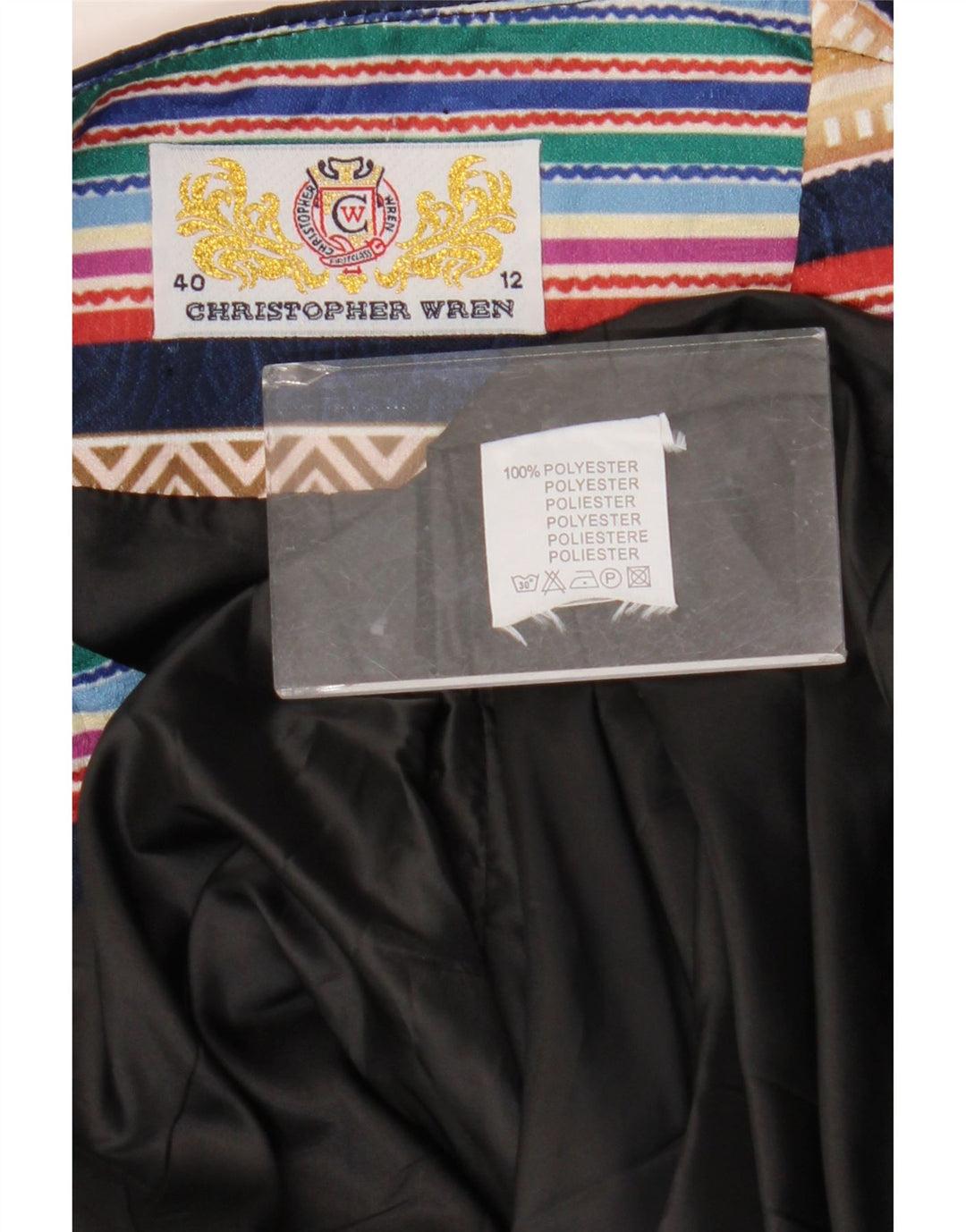 Płaszcz damski Christopher Wren UK 12, średni granatowy, geometryczny retro