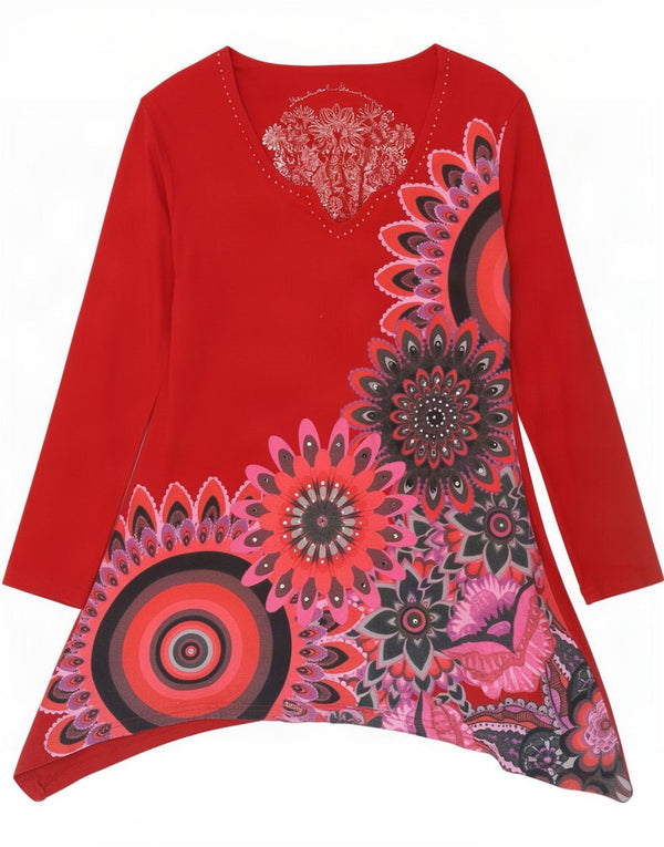 Desigual damska graficzna asymetryczna sukienka-tunika UK 12 w kolorze średniej czerwieni w kwiaty