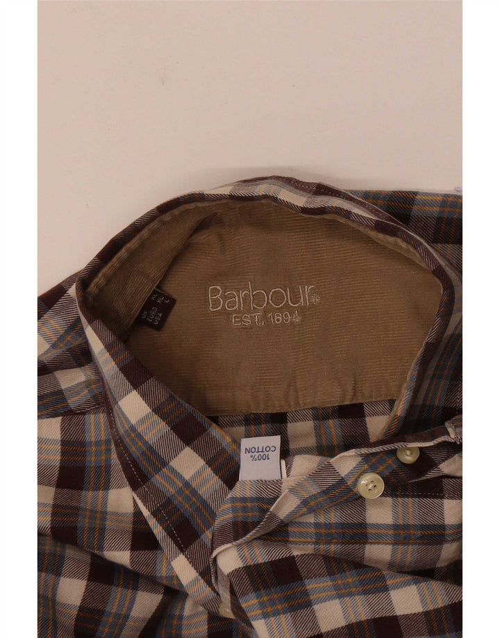 Męska koszula flanelowa Barbour, duża, brązowa, bawełniana w kratę