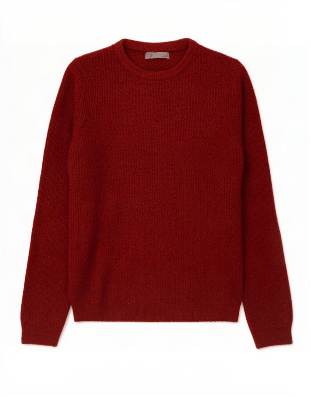 Marks & Spencer Męski sweter z okrągłym dekoltem, średni bordowy akryl