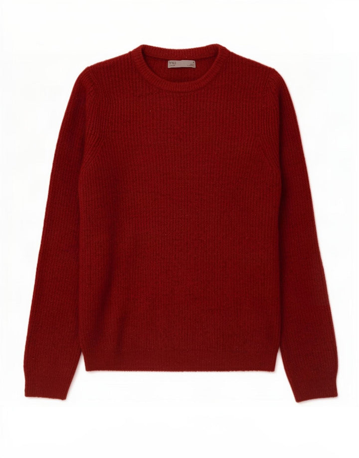 Marks & Spencer Męski sweter z okrągłym dekoltem, średni bordowy akryl