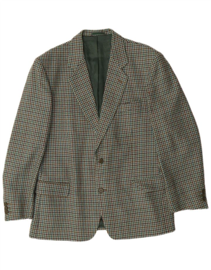 Męska marynarka zapinana na 2 guziki w stylu VINTAGE IT 52 XL, zielona wełna w pepitkę
