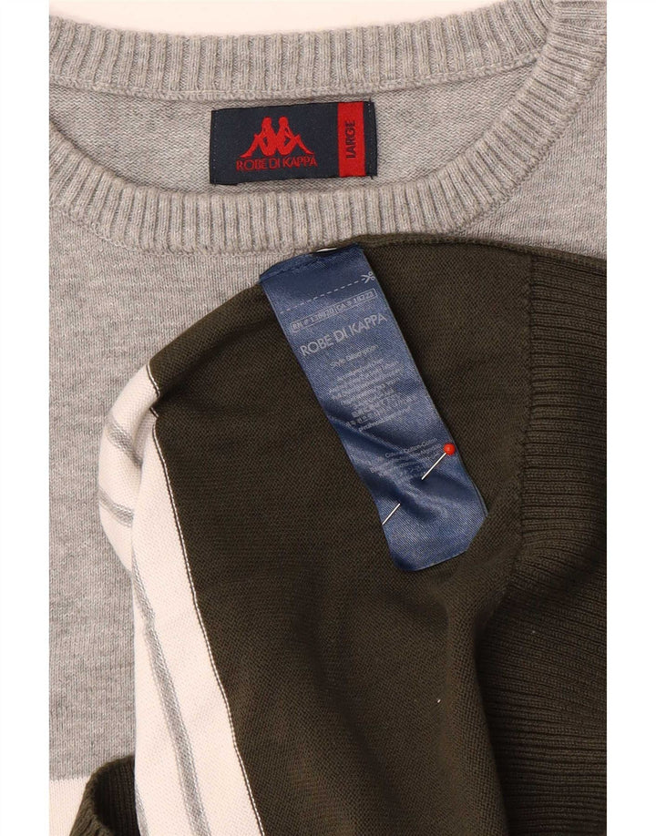 Męski sweter Kappa z dekoltem w łódkę, duży, szary, bawełniany w paski
