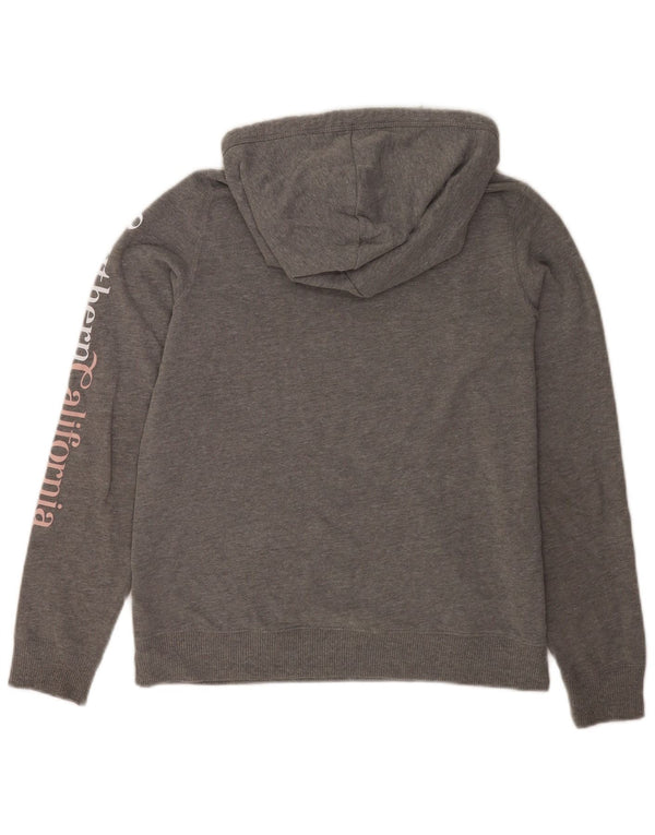Damski sweter z kapturem Hollister Graphic, o swobodnym kroju, UK 10, mały, szary, bawełniany