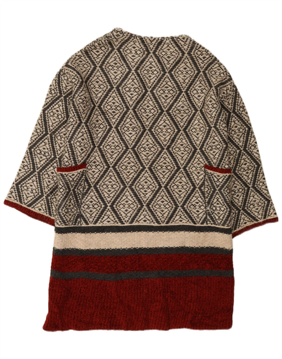 Damski sweter z długim rękawem Zara, otwarty kardigan UK 14, średni beż geometryczny