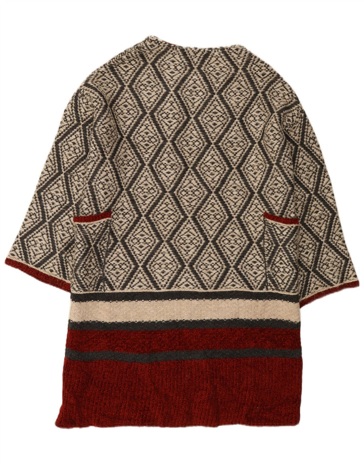 Damski sweter z długim rękawem Zara, otwarty kardigan UK 14, średni beż geometryczny