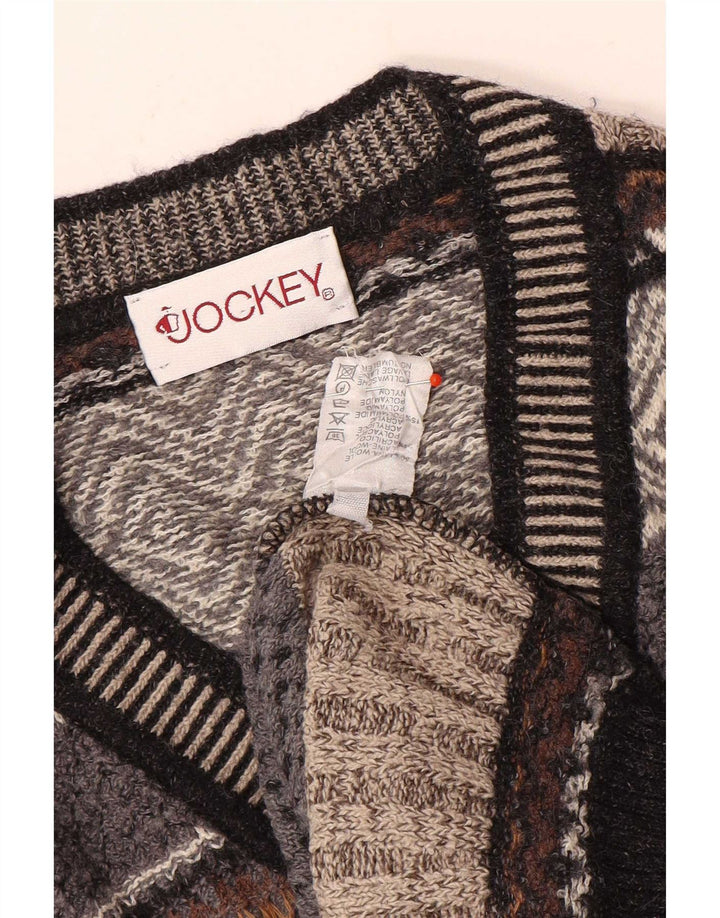 Męski sweter Jockey z dekoltem w szpic, duży, szary, wełniany w paski