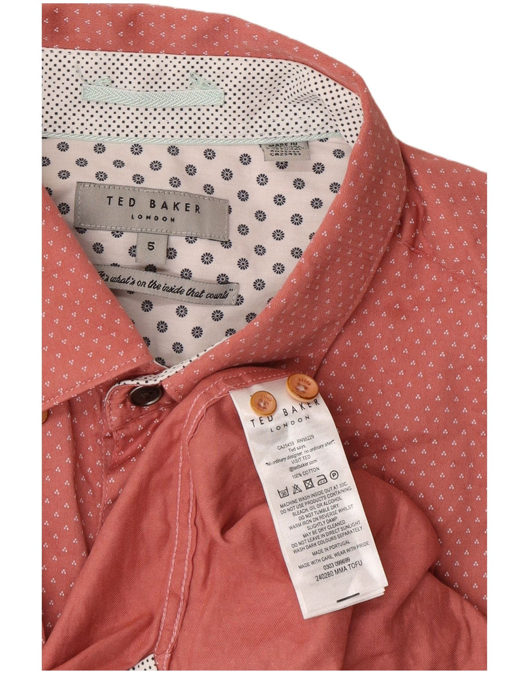 Koszula męska z krótkim rękawem Ted Baker, rozmiar 5 XL, bawełniana w różowe cętki