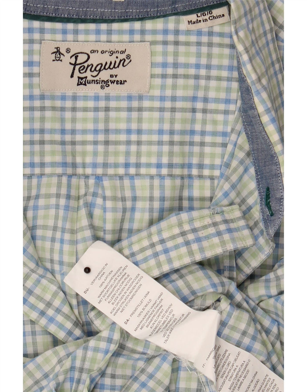 PENGUIN Mens Shirt Large Green Check Cotton Vintage Penguin and Second-Hand Penguin from Messina Hembry 