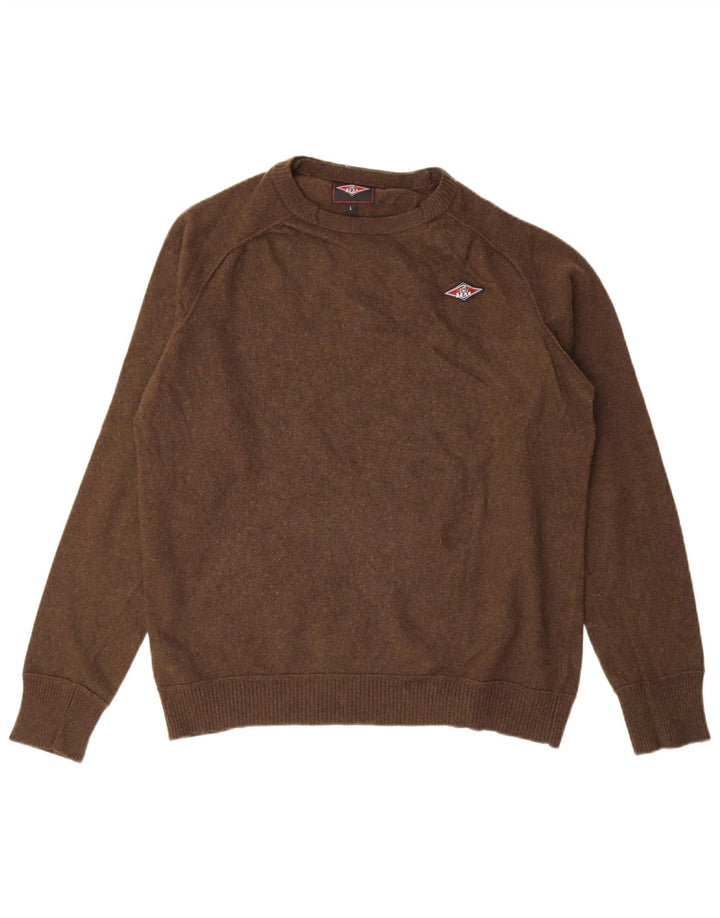 Męski sweter z okrągłym dekoltem Bear, duży, brązowy, wełniany