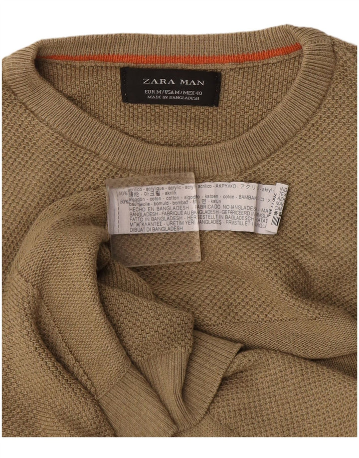 Męski sweter z okrągłym dekoltem Zara, średni khaki, akryl