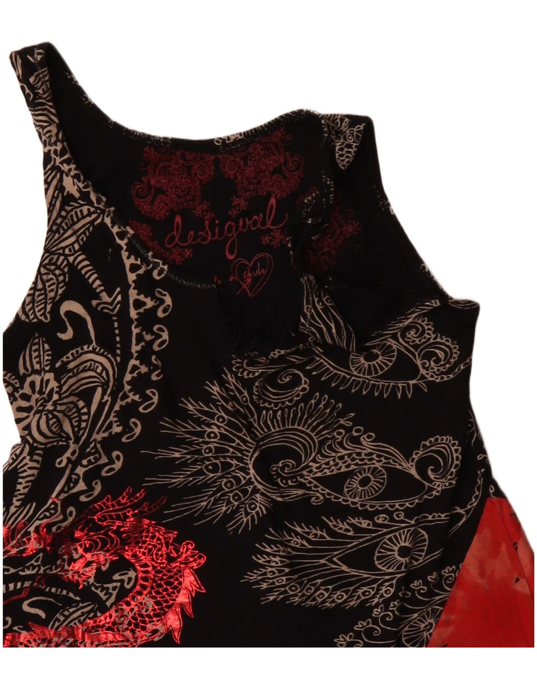 Damska asymetryczna tunika bez rękawów DESIGUAL UK 10, mała, czarna, w kwiaty