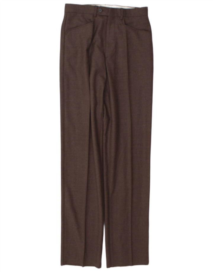 Męskie proste spodnie garniturowe w stylu vintage W28 L35 brązowe
