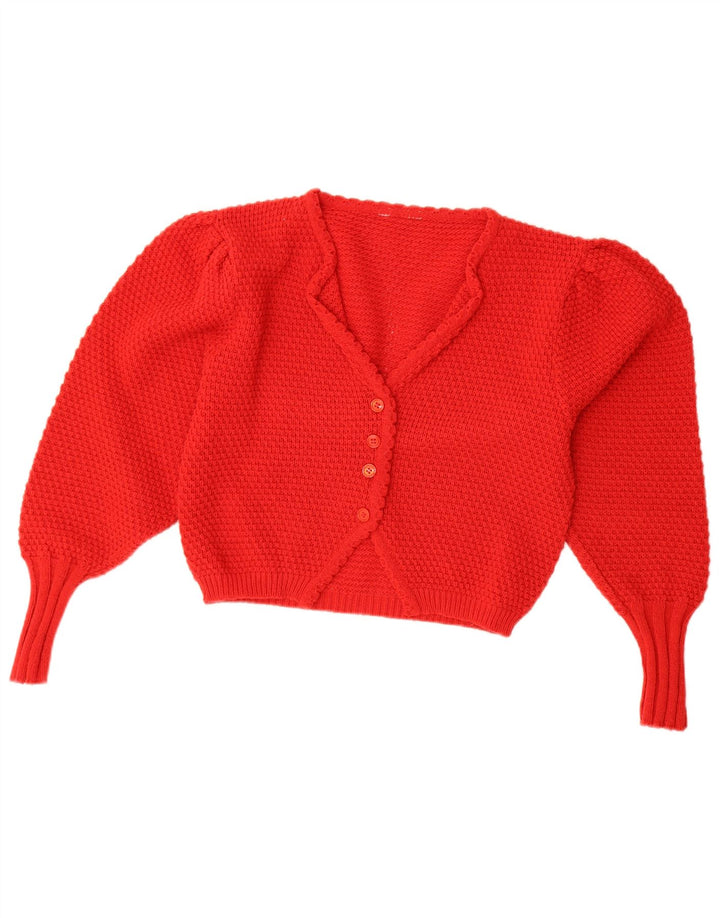 Sweter damski w stylu vintage, krótki kardigan UK 12, średni czerwony