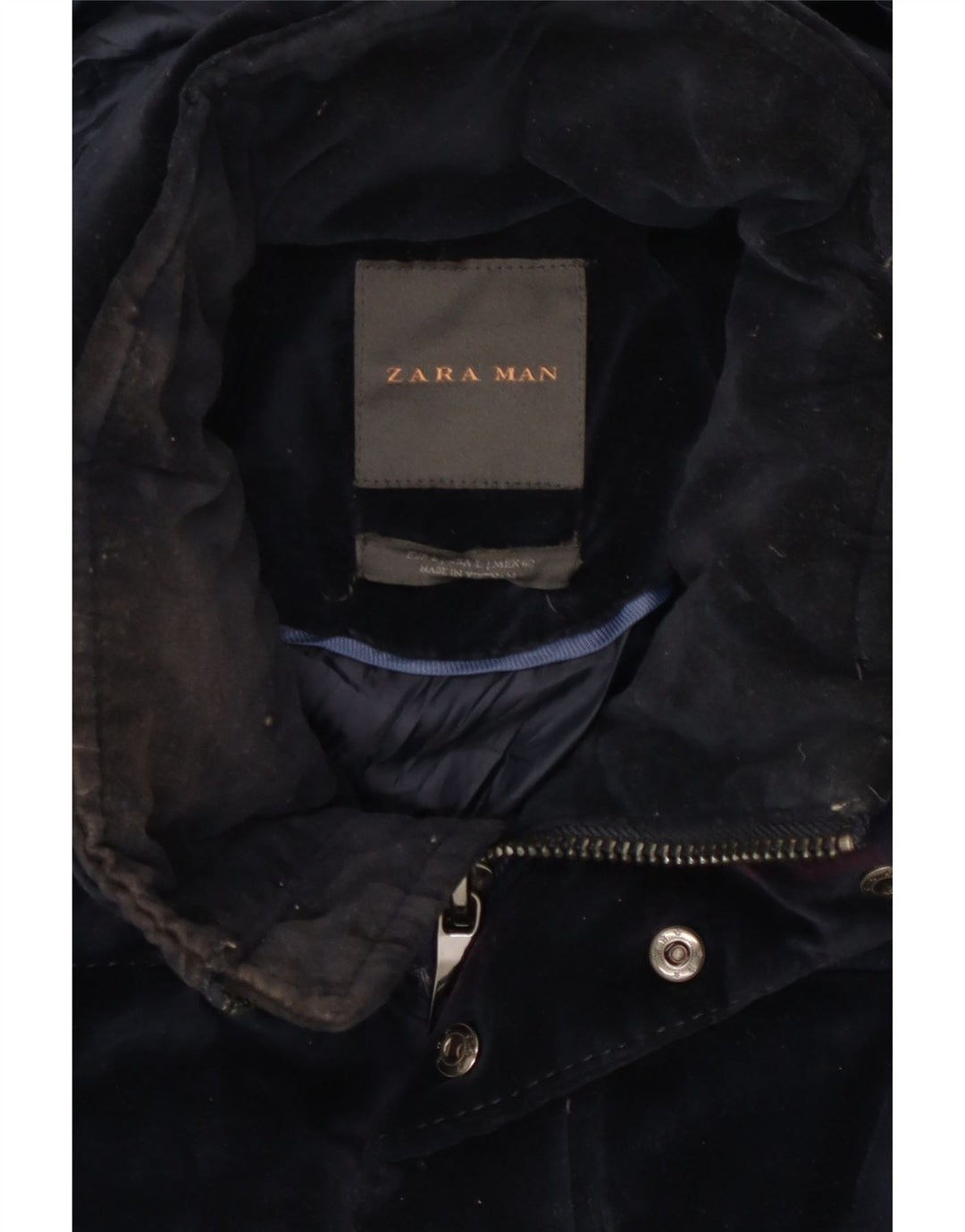 Męska ocieplana kurtka z kapturem Zara UK 40, duża, granatowa, z poliestru