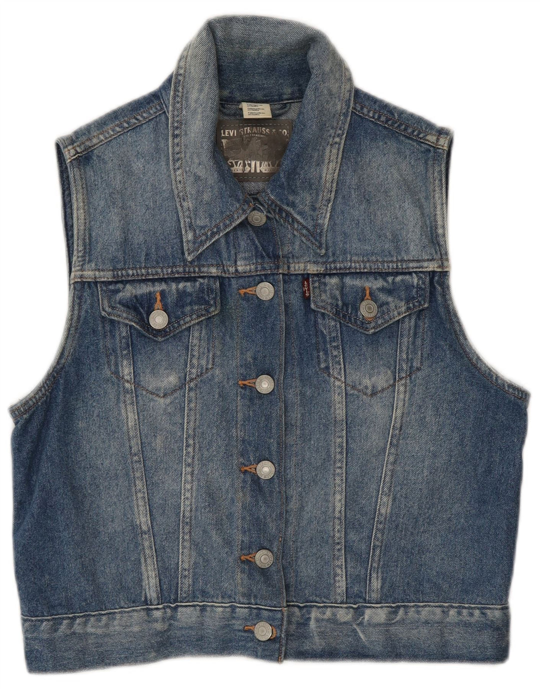Damska kamizelka dżinsowa Levi's Crop UK 12, średnia niebieska bawełna
