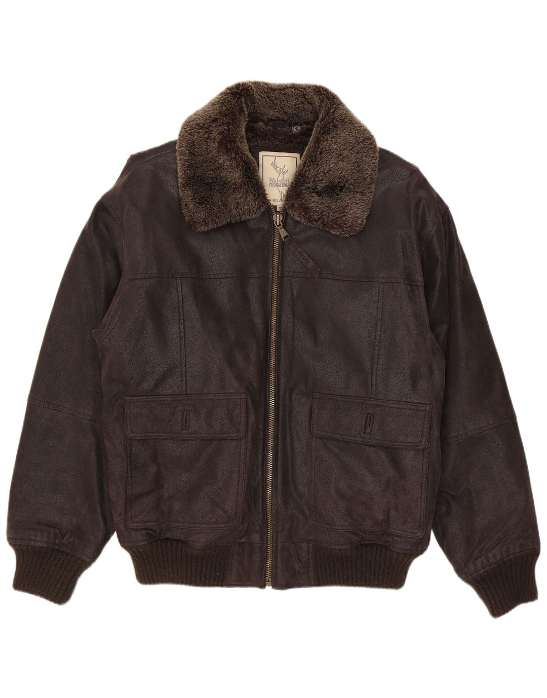 Blustaff Męska kurtka Bomber Shearling UK 38 Średnia brązowa skóra