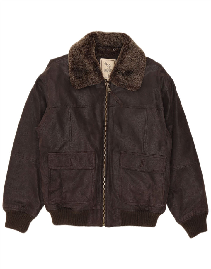 Blustaff Męska kurtka Bomber Shearling UK 38 Średnia brązowa skóra