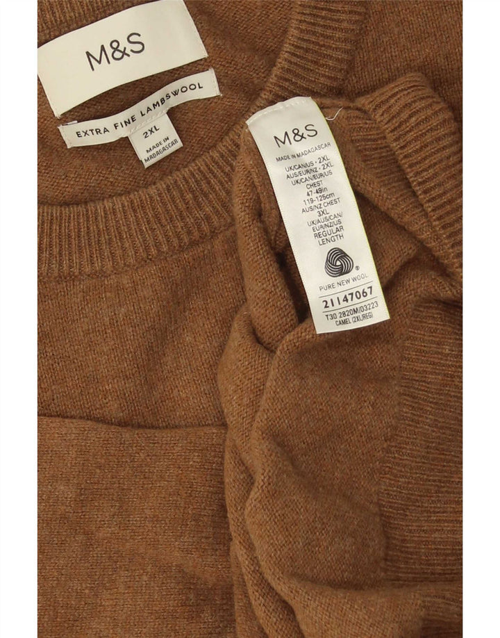 Marks & Spencer Męski sweter z okrągłym dekoltem 2XL Brązowy, owcza wełna