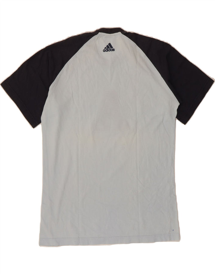 ADIDAS Mens Graphic T-Shirt Top Small Blue Colourblock Vintage Adidas and Second-Hand Adidas from Messina Hembry 