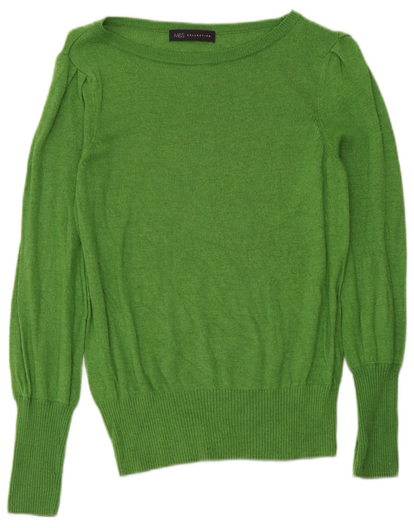 Marks & Spencer Damski sweter z dekoltem w łódkę, UK 12, średni zielony wiskoza
