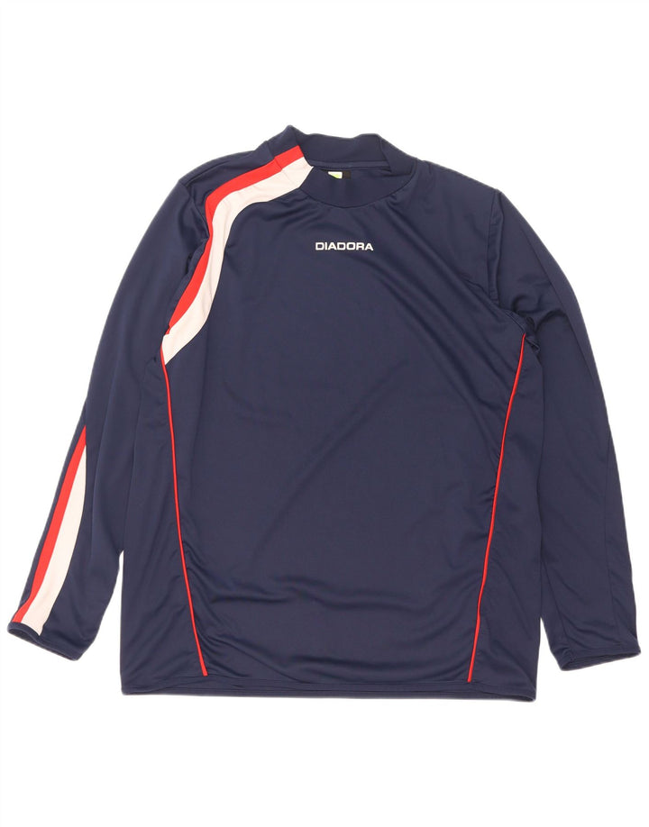 Męski top Diadora z długim rękawem XL, granatowy, poliester w blokach kolorów