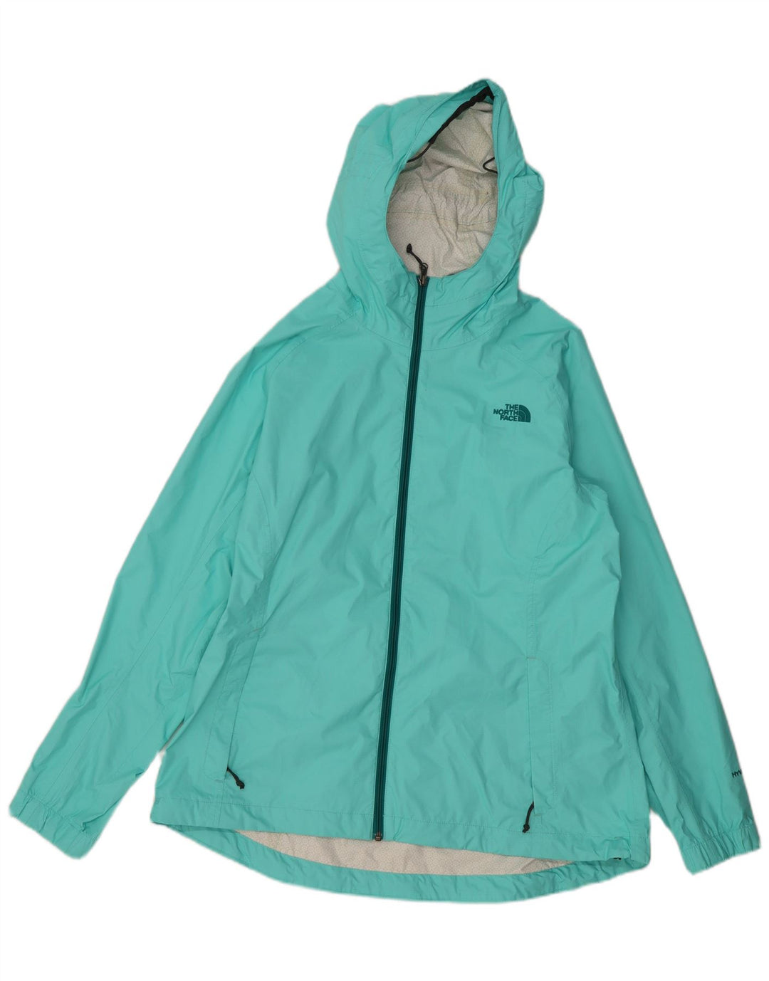 Damska kurtka przeciwdeszczowa z kapturem THE NORTH FACE Hyvent UK 18 XL, turkusowy nylon