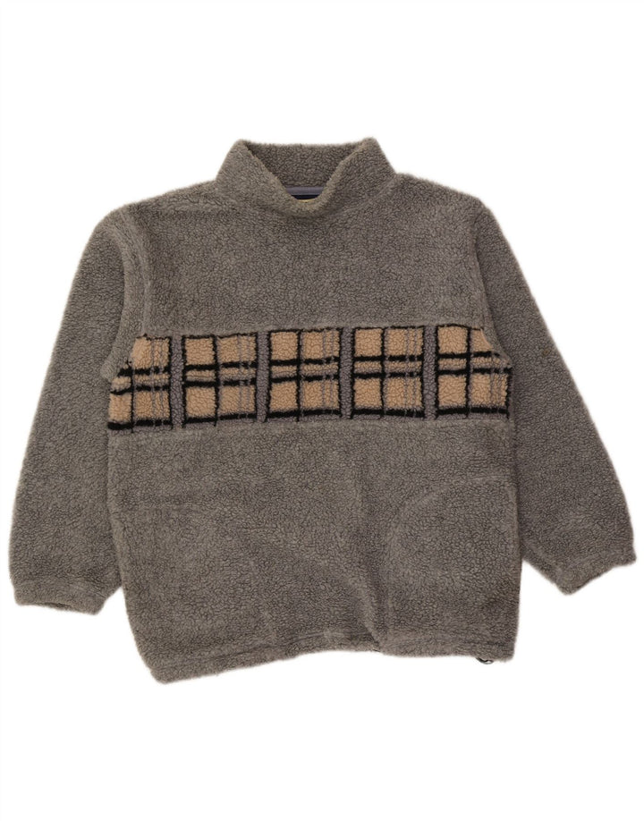 Męski sweter polarowy w stylu vintage, średnio szary, geometryczny