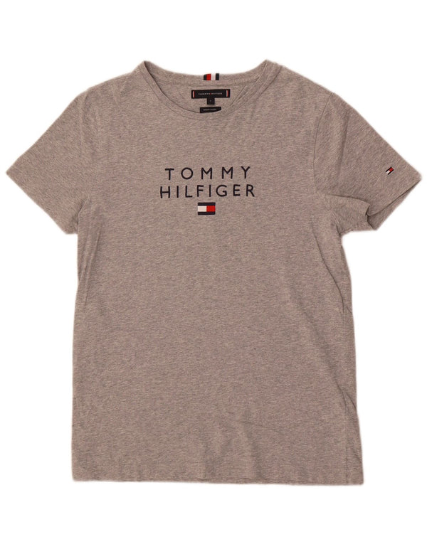 Męska koszulka z grafiką Tommy Hilfiger, mała, szara, nakrapiana bawełna