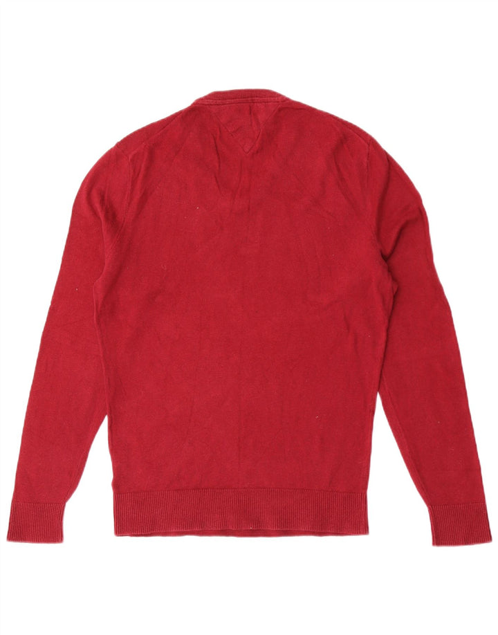 Męski sweter Tommy Hilfiger z dekoltem w kształcie litery V, mały, czerwony, bawełniany